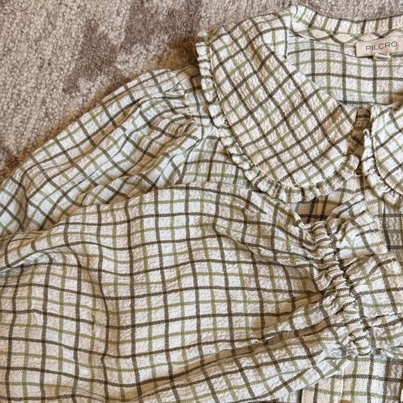 Pilcro Beige and Green Plaid Blouse - Picture 6 of 7
